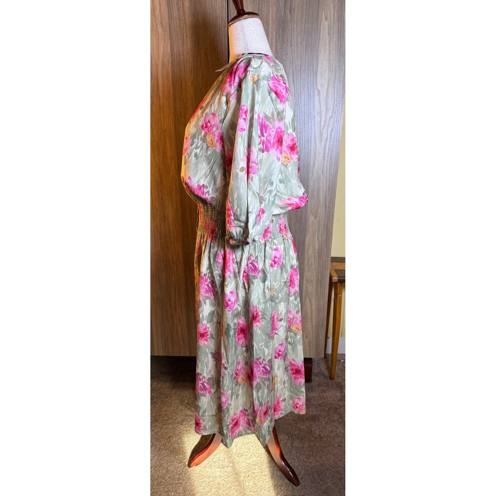 378. StyleList Floral V-Neck Smocked Waist Midi Dress Wedding Guest XL NWT QVC - Picture 3 of 5